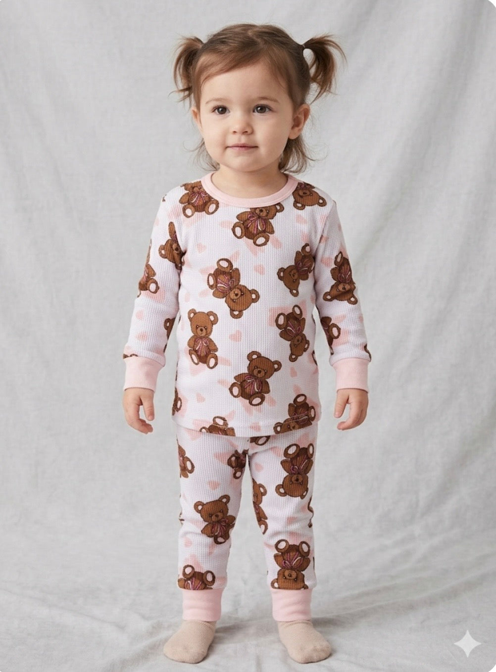 TWO PIECE LONG SLEEVE PAJAMAS BEAR PRINT